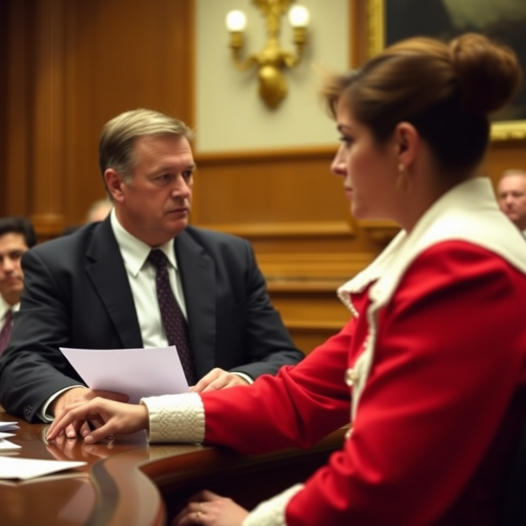 Movie still of a courtroom drama